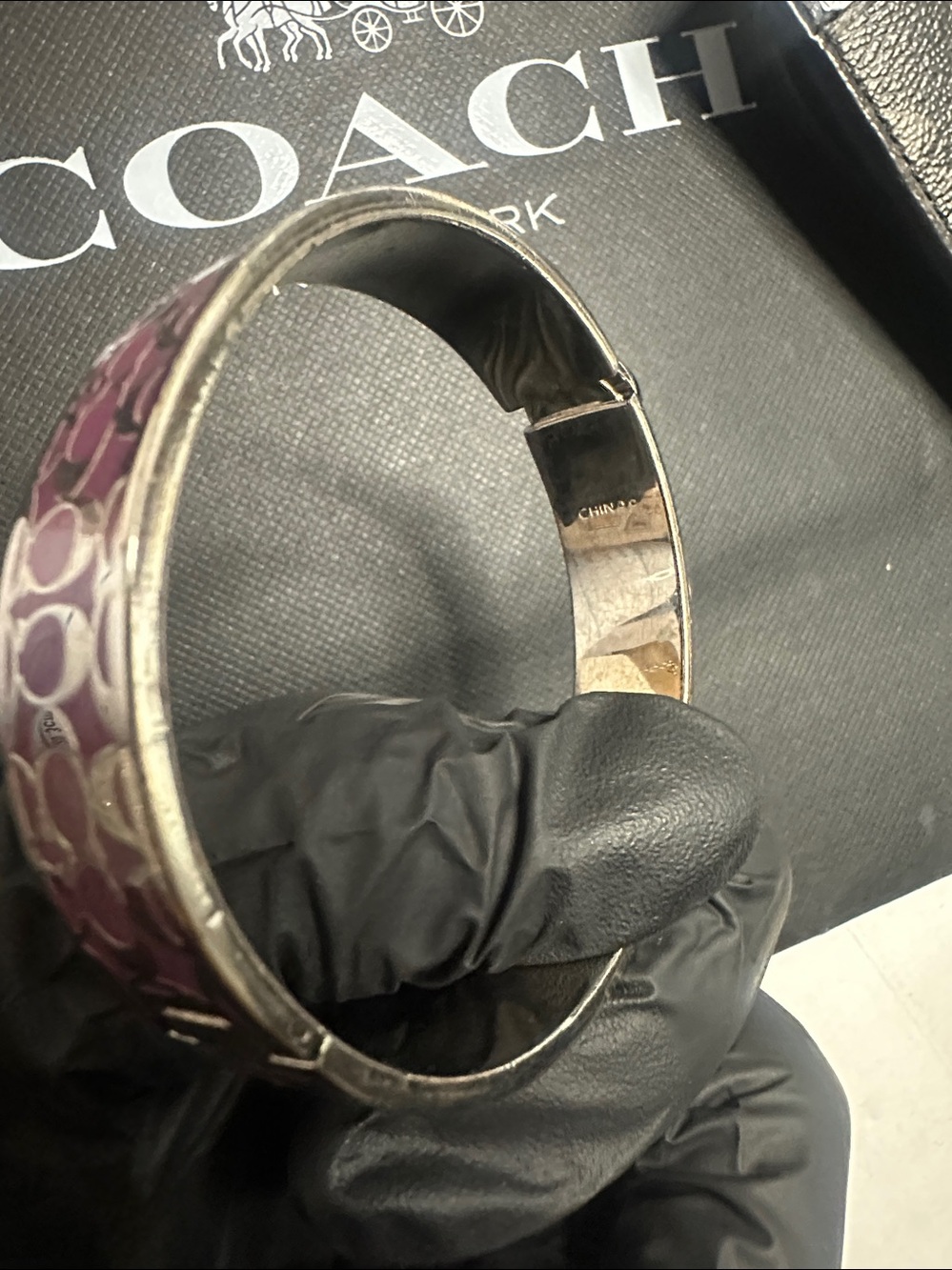 Coach Pink Signature Pattern Cuff Bracelet - Picture 7 of 8